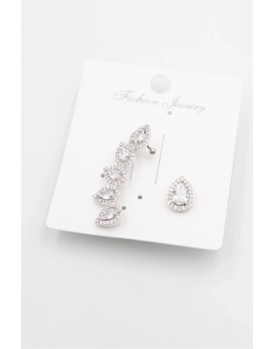 Taşlı Kıkırdak Küpe - Gümüş