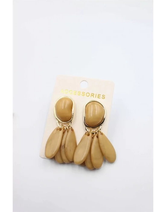 Taşlı Küpe - Açık Kahverengi