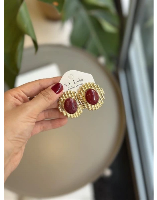 Taşlı Küpe - Bordo