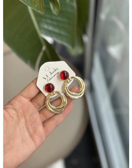 Taşlı Küpe - Bordo