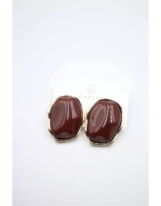 Taşlı Küpe - Kahverengi