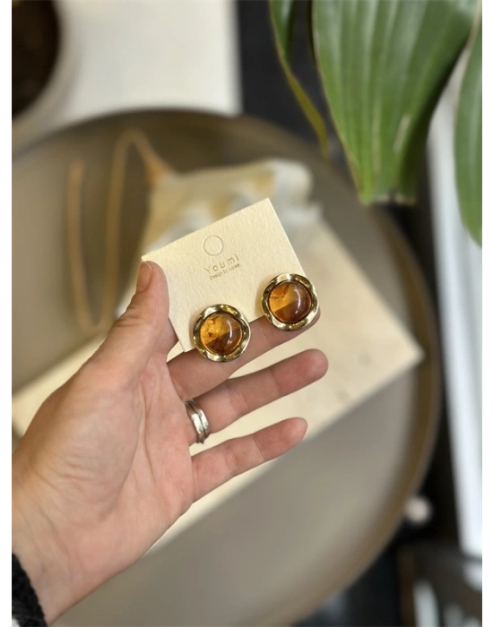 Taşlı Küpe - Kahverengi