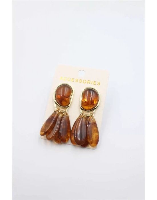 Taşlı Küpe - Kahverengi