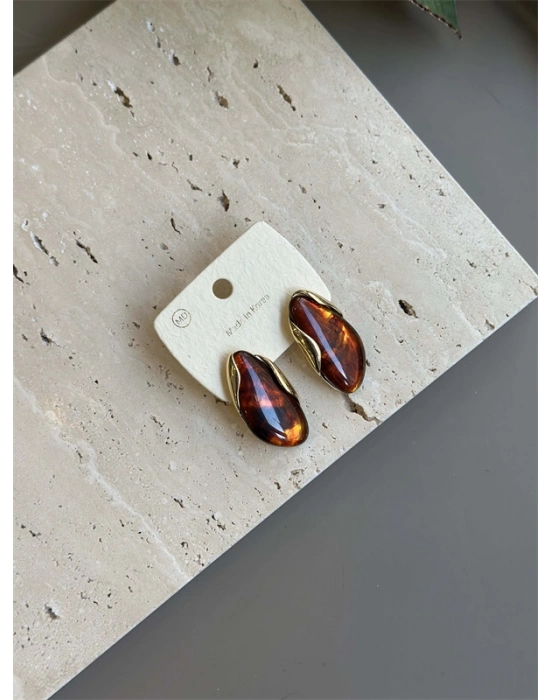 Taşlı Küpe - Kahverengi