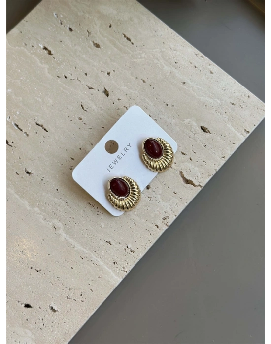 Taşlı Küpe - Kahverengi