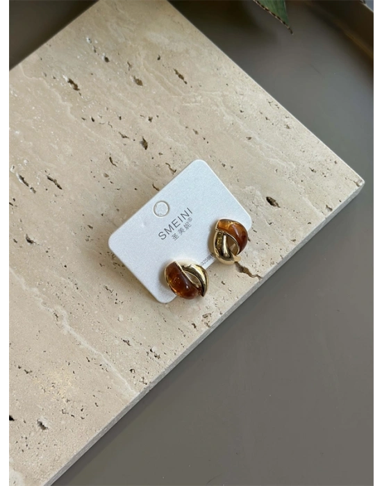 Taşlı Küpe - Kahverengi