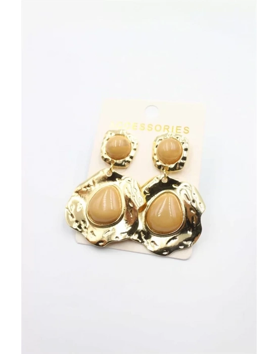 Taşlı Küpe - Kahverengi