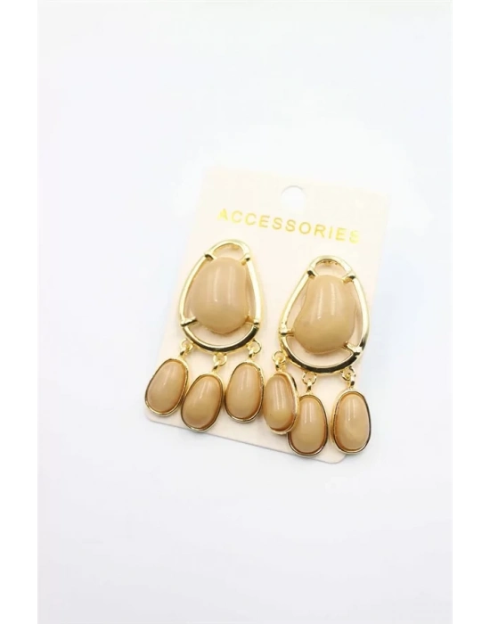 Taşlı Küpe - Kahverengi