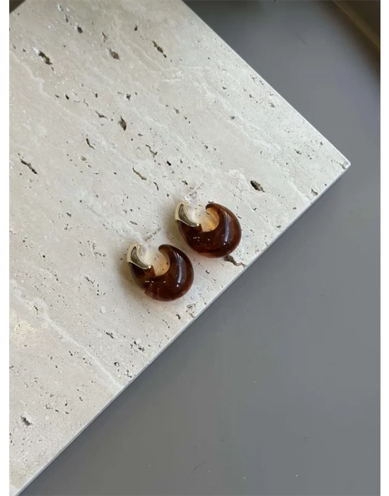 Taşlı Küpe - Kahverengi