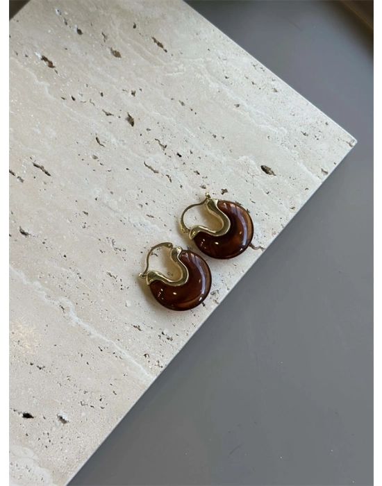 Taşlı Küpe - Kahverengi