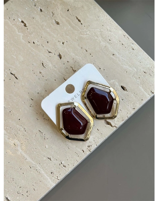 Taşlı Küpe - Kahverengi