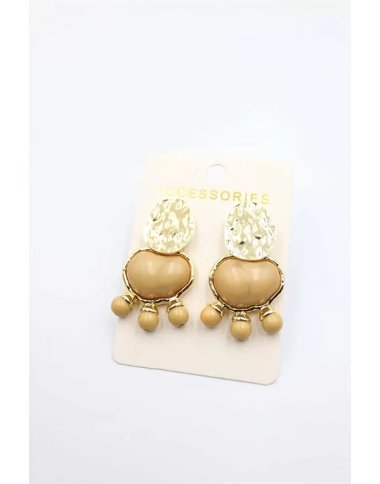 Taşlı Küpe - Kahverengi