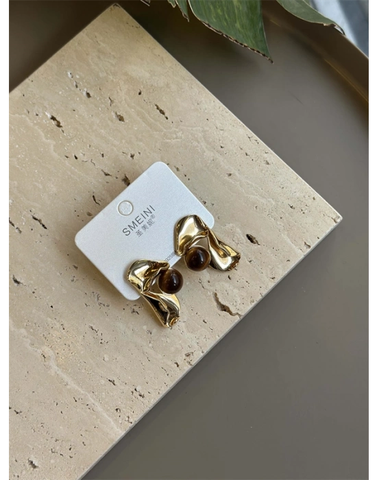 Taşlı Küpe - Kahverengi