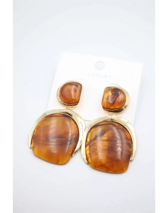 Taşlı Küpe - Kahverengi