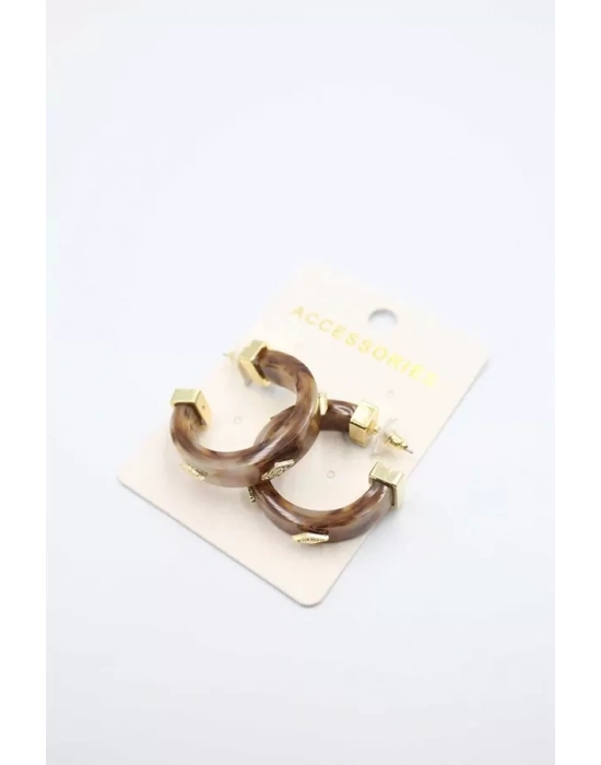 Taşlı Küpe - Kahverengi