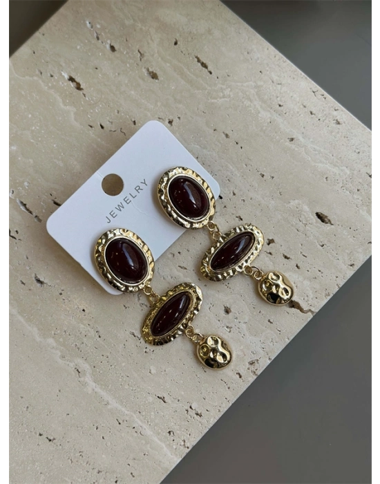 Taşlı Küpe - Kahverengi