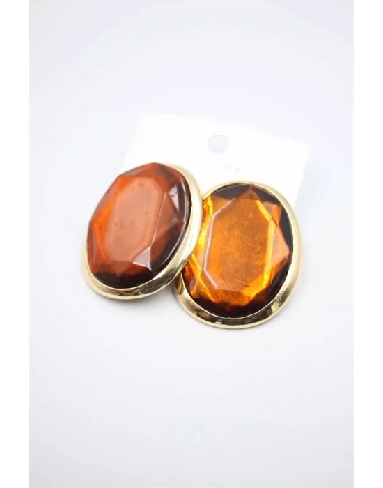 Taşlı Küpe - Kahverengi