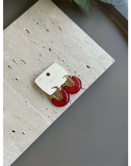 Taşlı Küpe - Kırmızı