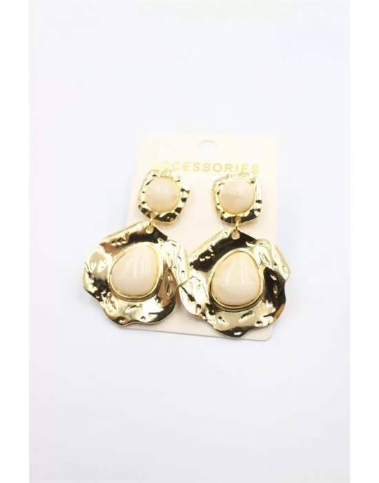 Taşlı Küpe - Krem