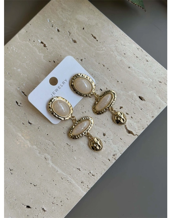 Taşlı Küpe - Krem