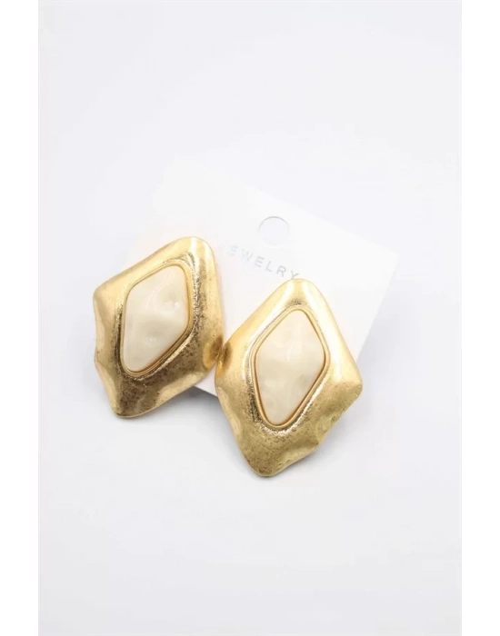 Taşlı Küpe - Krem