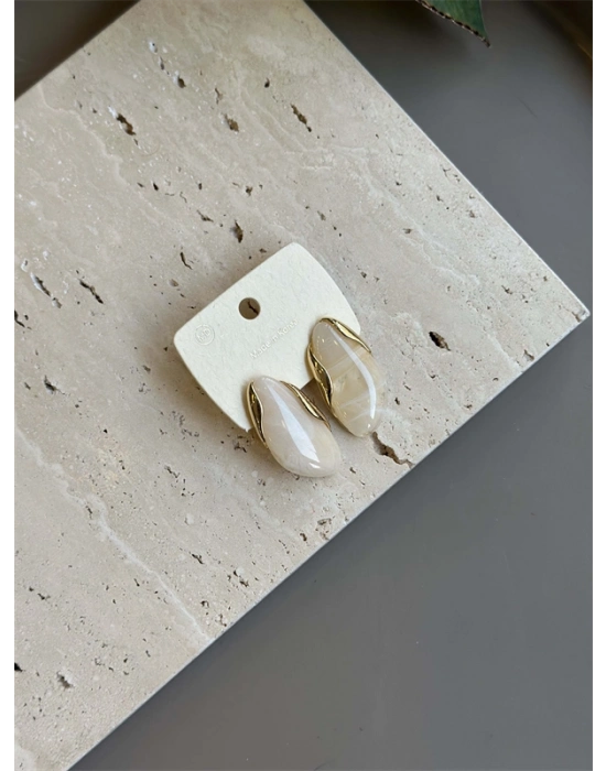 Taşlı Küpe - Krem