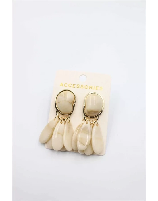 Taşlı Küpe - Krem