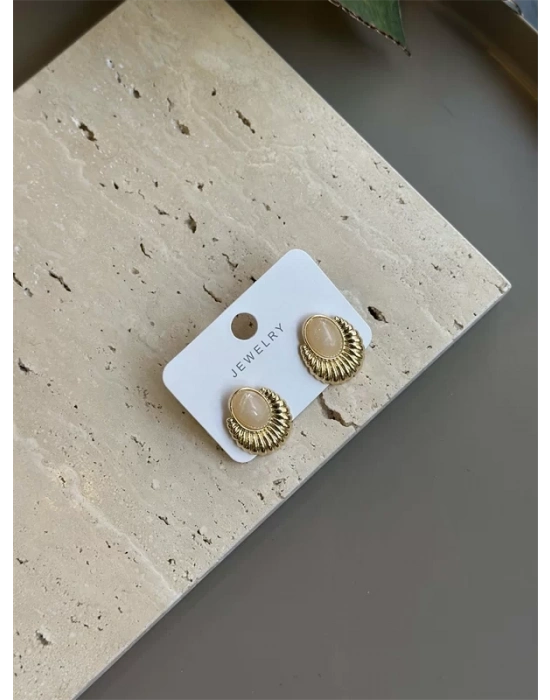 Taşlı Küpe - Krem