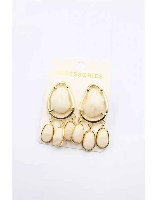 Taşlı Küpe - Krem