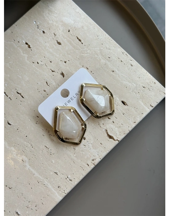 Taşlı Küpe - Krem