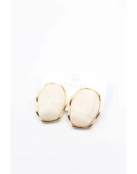 Taşlı Küpe - Krem