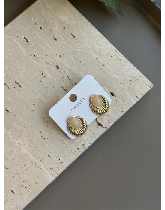 Taşlı Küpe - Krem