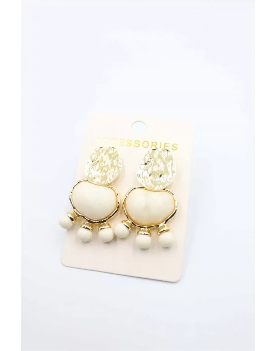 Taşlı Küpe - Krem