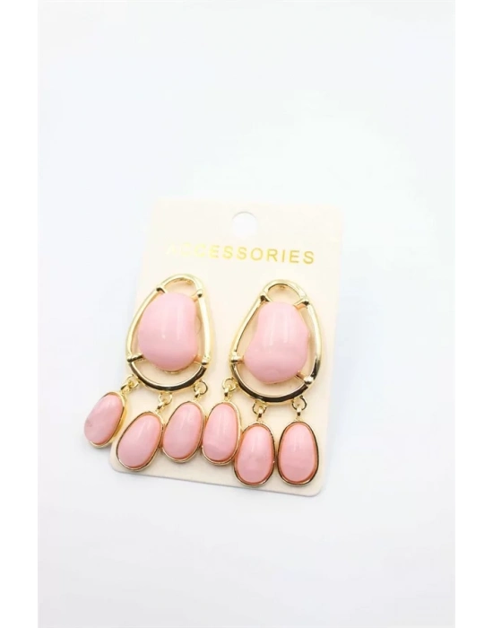 Taşlı Küpe - Pembe