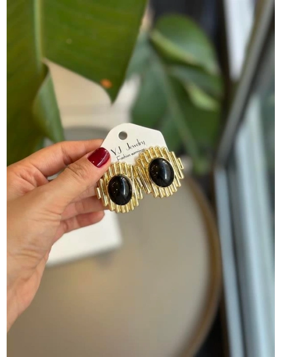 Taşlı Küpe - Siyah