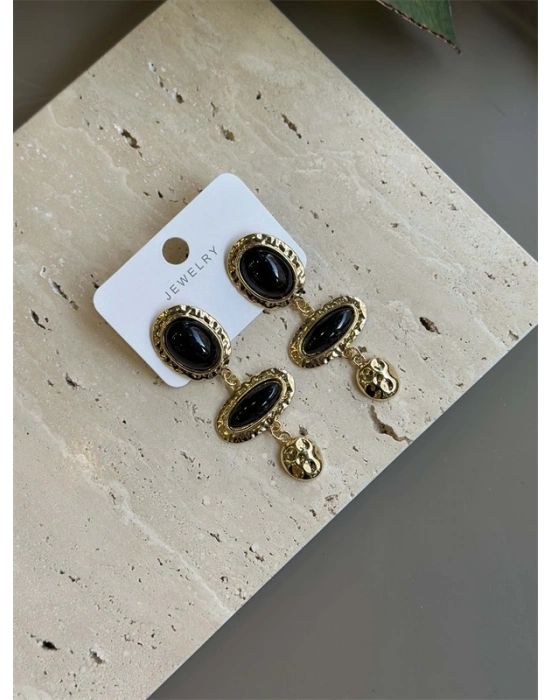 Taşlı Küpe - Siyah