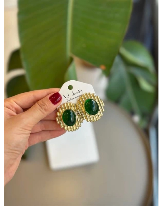 Taşlı Küpe - Yeşil