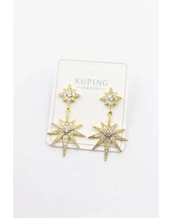 Taşlı Kutup Yıldızı Küpe - Altın