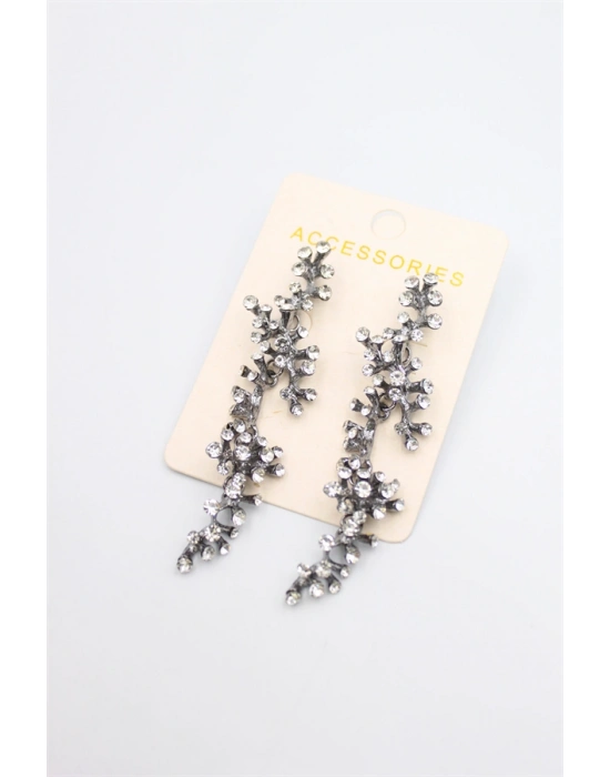 Taşlı Mercan Küpe - Siyah