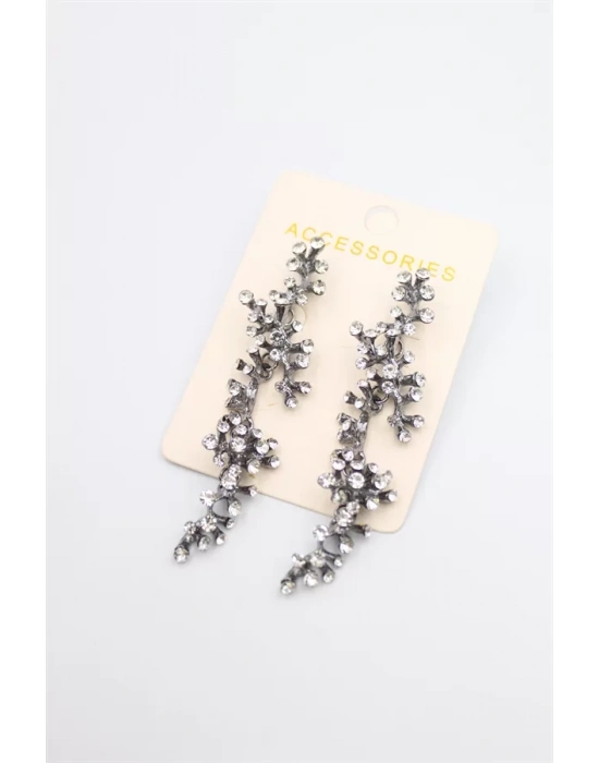 Taşlı Mercan Küpe - Siyah