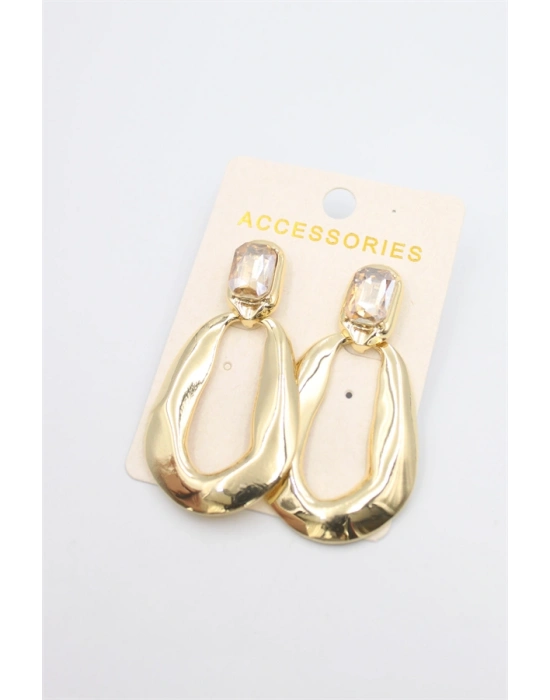 Taşlı Metal Küpe - Pembe