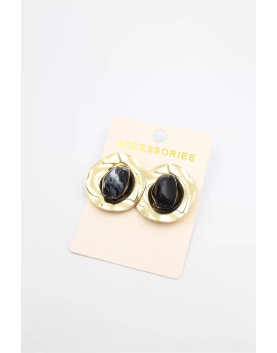 Taşlı Metal Küpe - Siyah