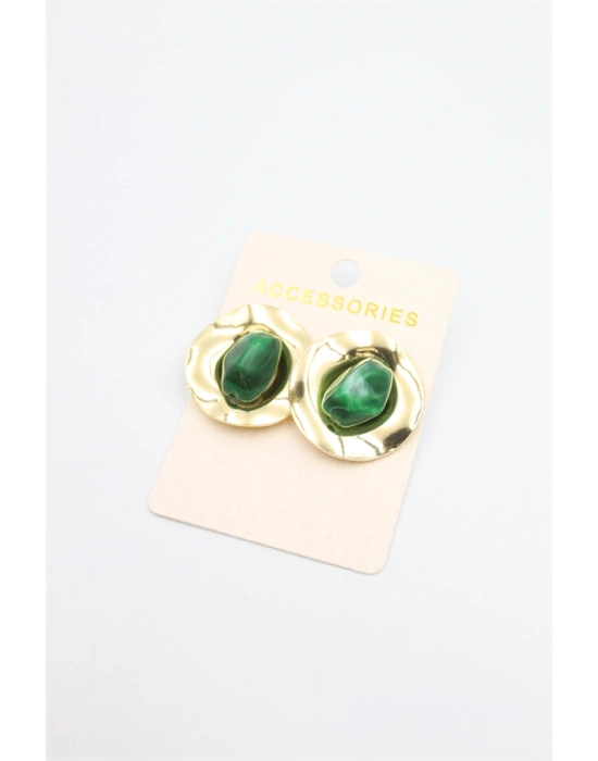 Taşlı Metal Küpe - Yeşil