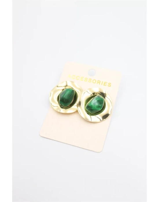 Taşlı Metal Küpe - Yeşil