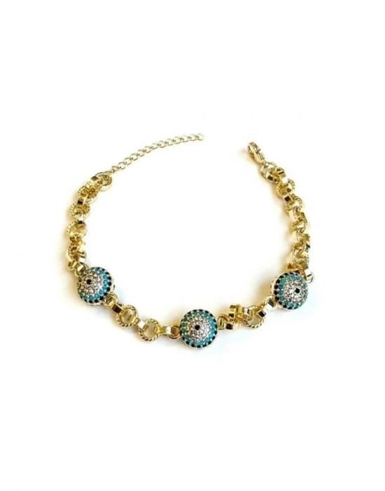 Taşlı Nazar Bileklik - Altın