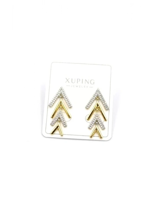 Taşlı Ok Küpe - Altın