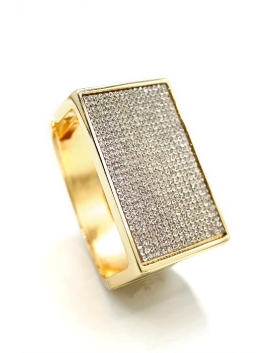 Taşlı Plaka Bilezik - Altın