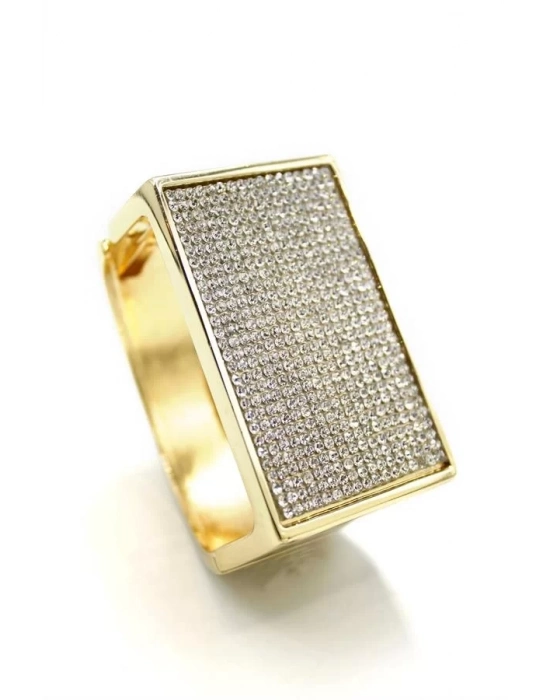 Taşlı Plaka Bilezik - Altın