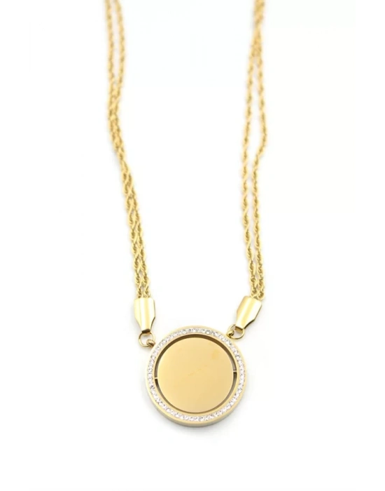 Taşlı Plaka Kolye - Altın