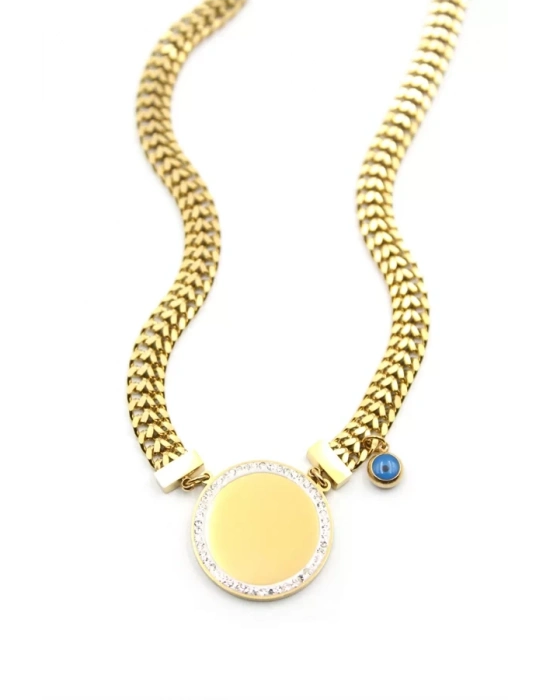 Taşlı Plaka Kolye - Altın